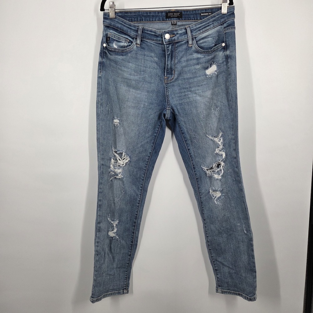 Judy Blue SZ 9/29 Boyfriend Fit Ankle Jeans Distressed Stretch Denim Grunge
